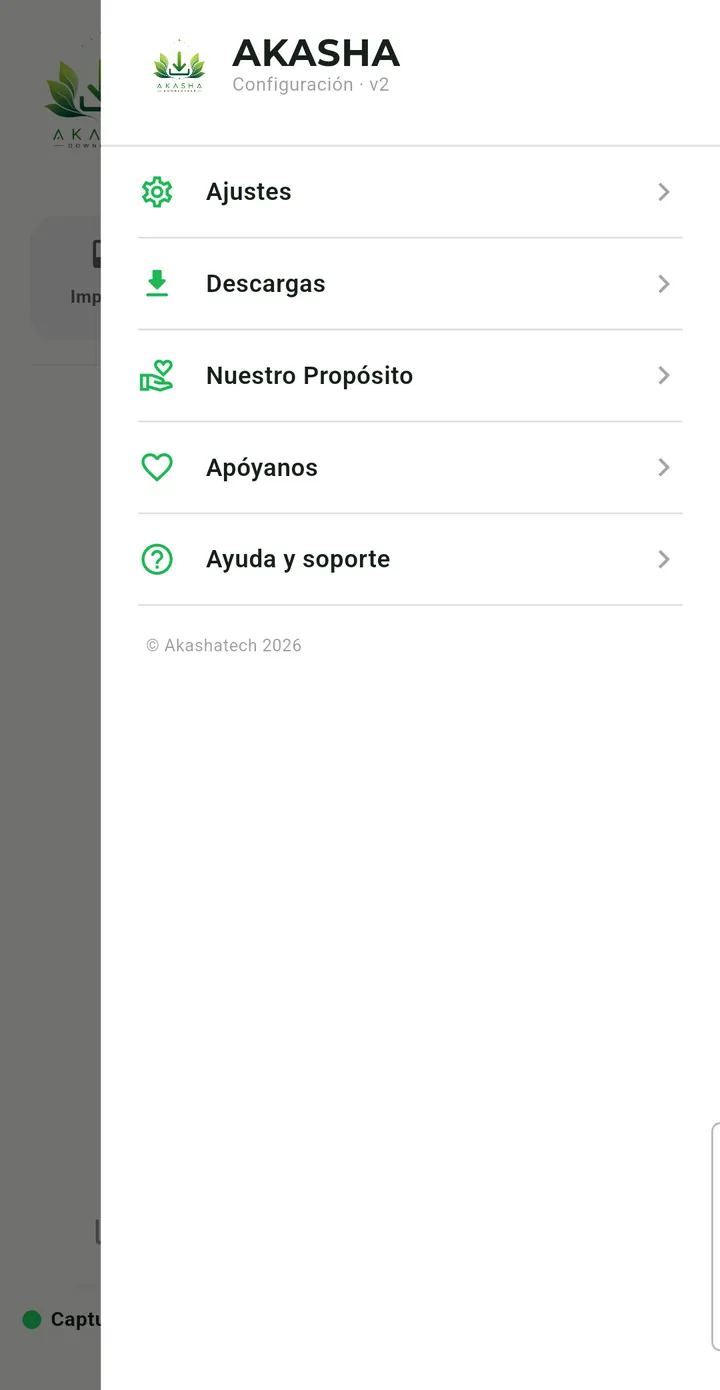 Captura de Akasha Downloader: Menú
