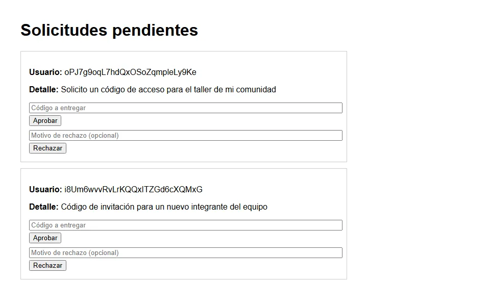 Captura de CodeGen App: Solicitudes pendientes