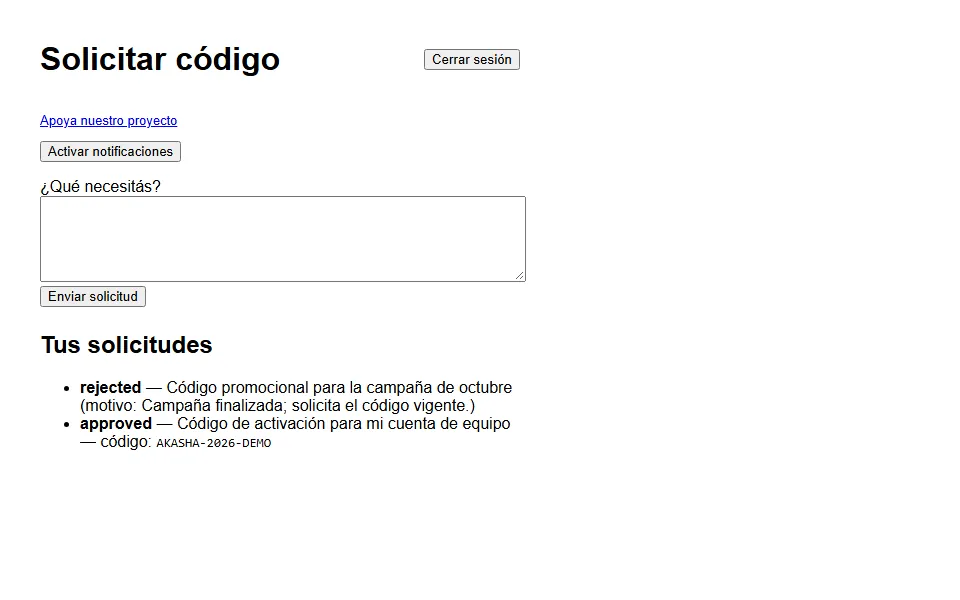 Captura de CodeGen App: Mis solicitudes
