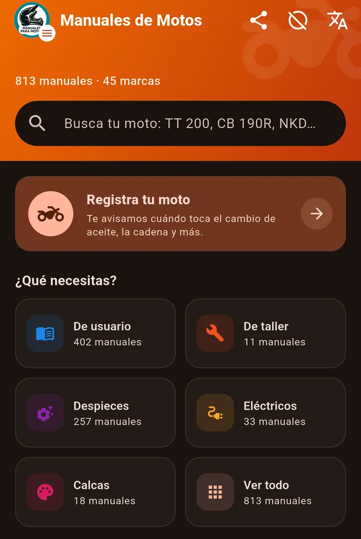 Captura de Manual de motos: Inicio y catálogo