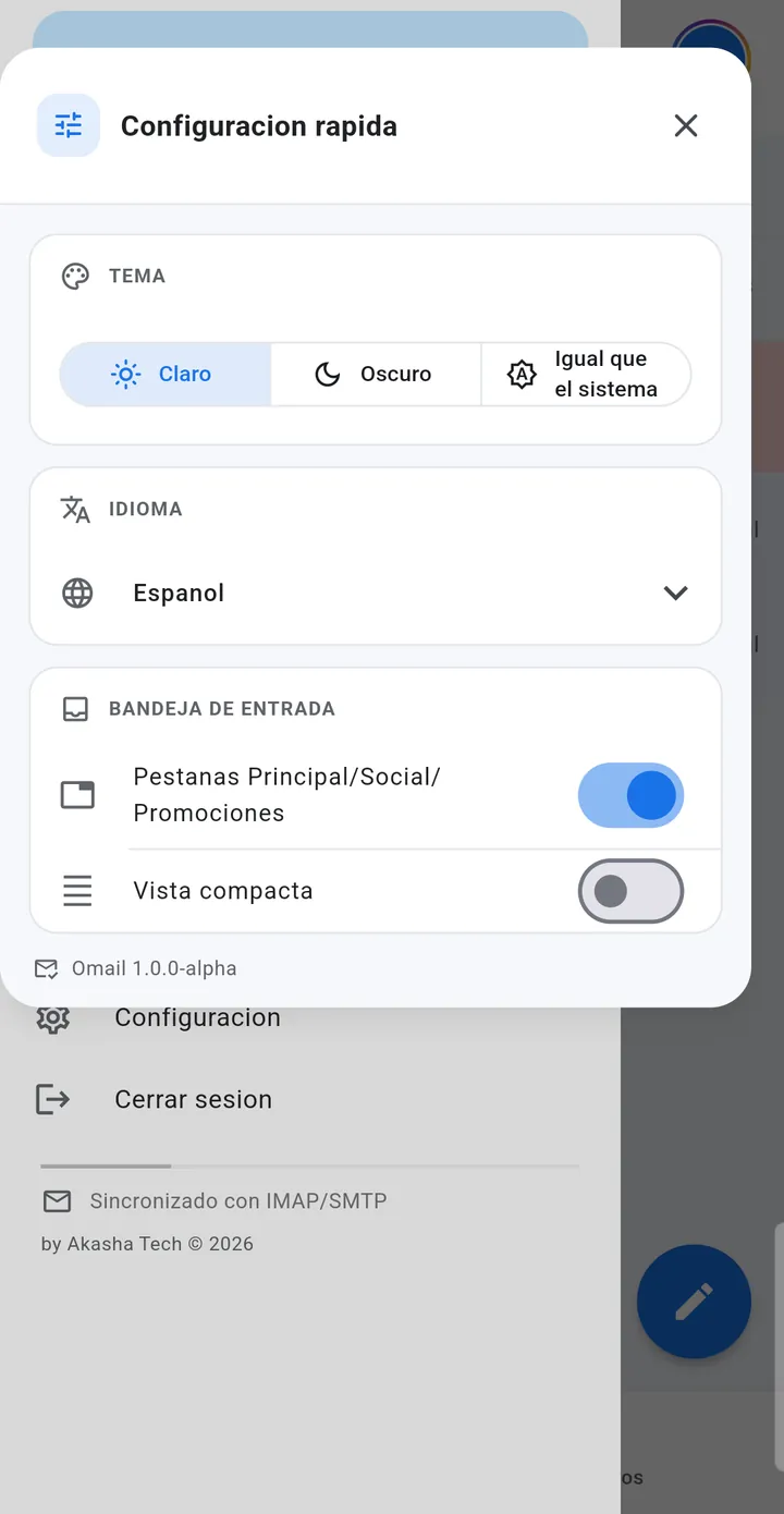 Captura de om-ail: Configuración rápida