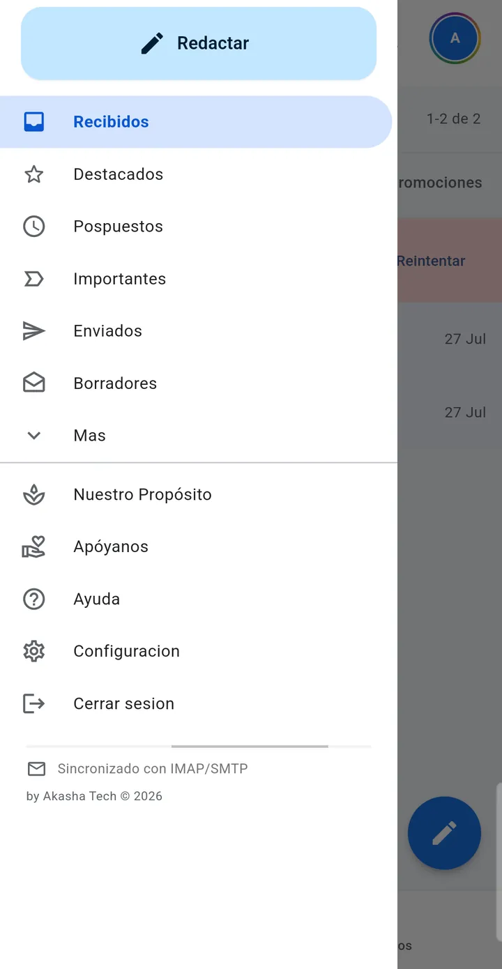 Captura de om-ail: Menú de carpetas